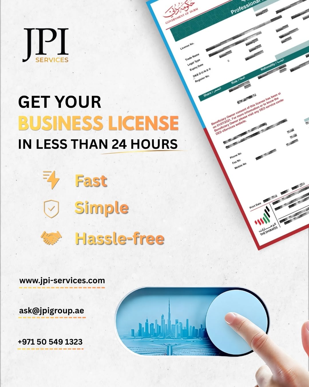 Your business journey starts here! 🚀 Get your business license in less than 24 hours with a fast, simple, and hassle-free setup.